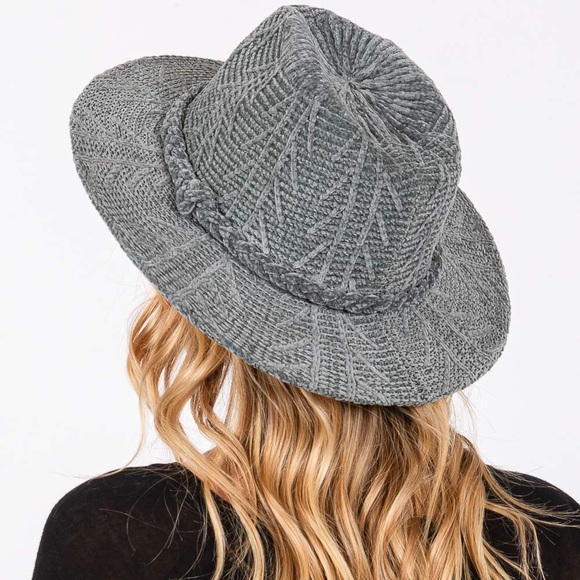 Gray Chenille Pattern Fedora Hat with Braided Band - Picture 6 of 6